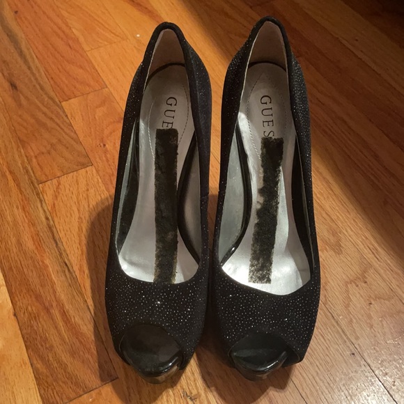 Black glittery Guess platform peep toe heel! - Picture 4 of 8